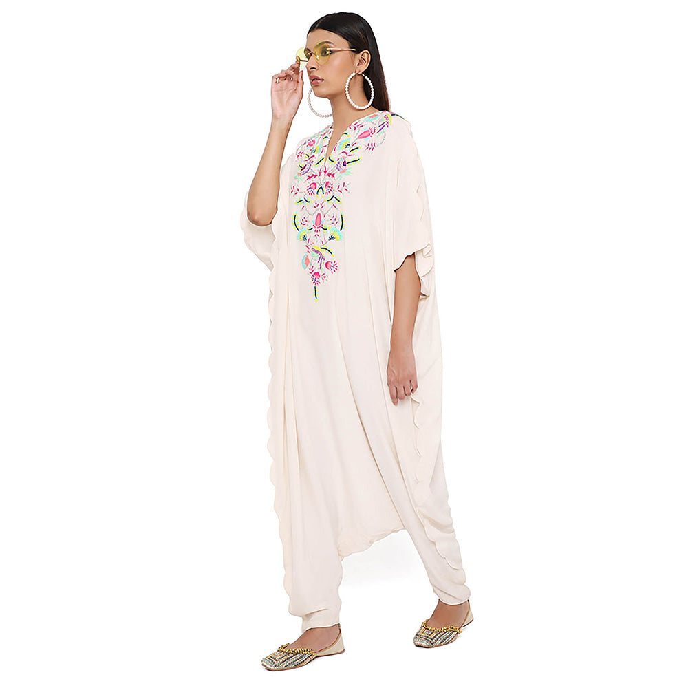 Payal Singhal White Crepe Embroidered Jumpsuit