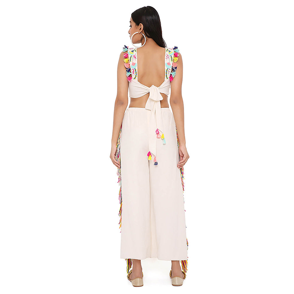 Payal Singhal White Embroidered Top with Cropped Pant (Set of 2)