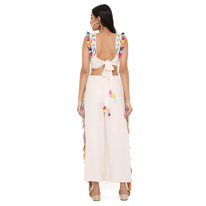 Payal Singhal White Embroidered Top with Cropped Pant (Set of 2)