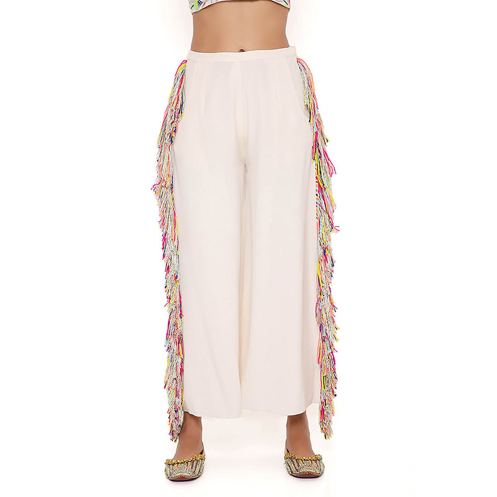 Payal Singhal White Embroidered Top with Cropped Pant (Set of 2)