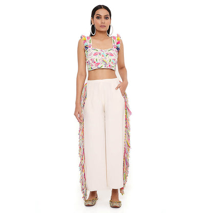 Payal Singhal White Embroidered Top with Cropped Pant (Set of 2)