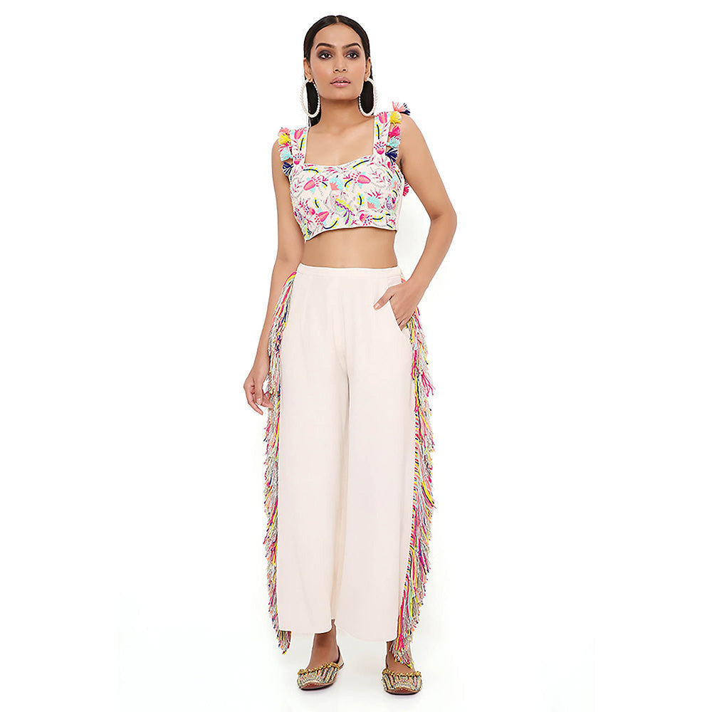 Payal Singhal White Embroidered Top with Cropped Pant (Set of 2)