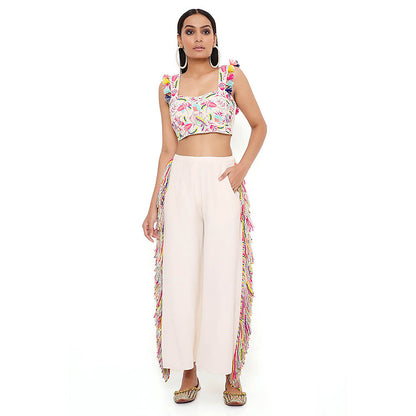 Payal Singhal White Embroidered Top with Cropped Pant (Set of 2)