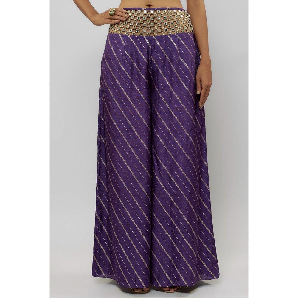 Payal Singhal Purple Embroidered Choli with Mirror Work Palazzo (Set of 2)