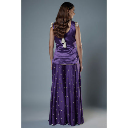 Payal Singhal Purple Embroidered Mirror Work Kurti and Palazzo with Dupatta (Set of 3)