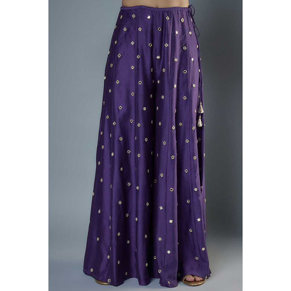 Payal Singhal Purple Embroidered Mirror Work Kurti and Palazzo with Dupatta (Set of 3)