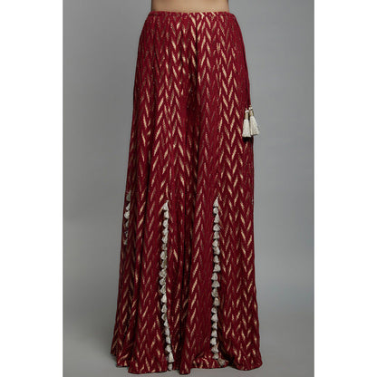 Payal Singhal Maroon Embroidered Back Tie-Up Choli with Sharara (Set of 2)
