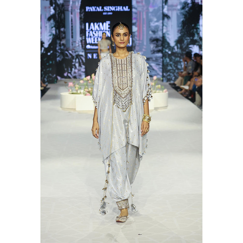 Payal Singhal Razia Grey Embroidered Kaftan with Salwar (Set of 2)