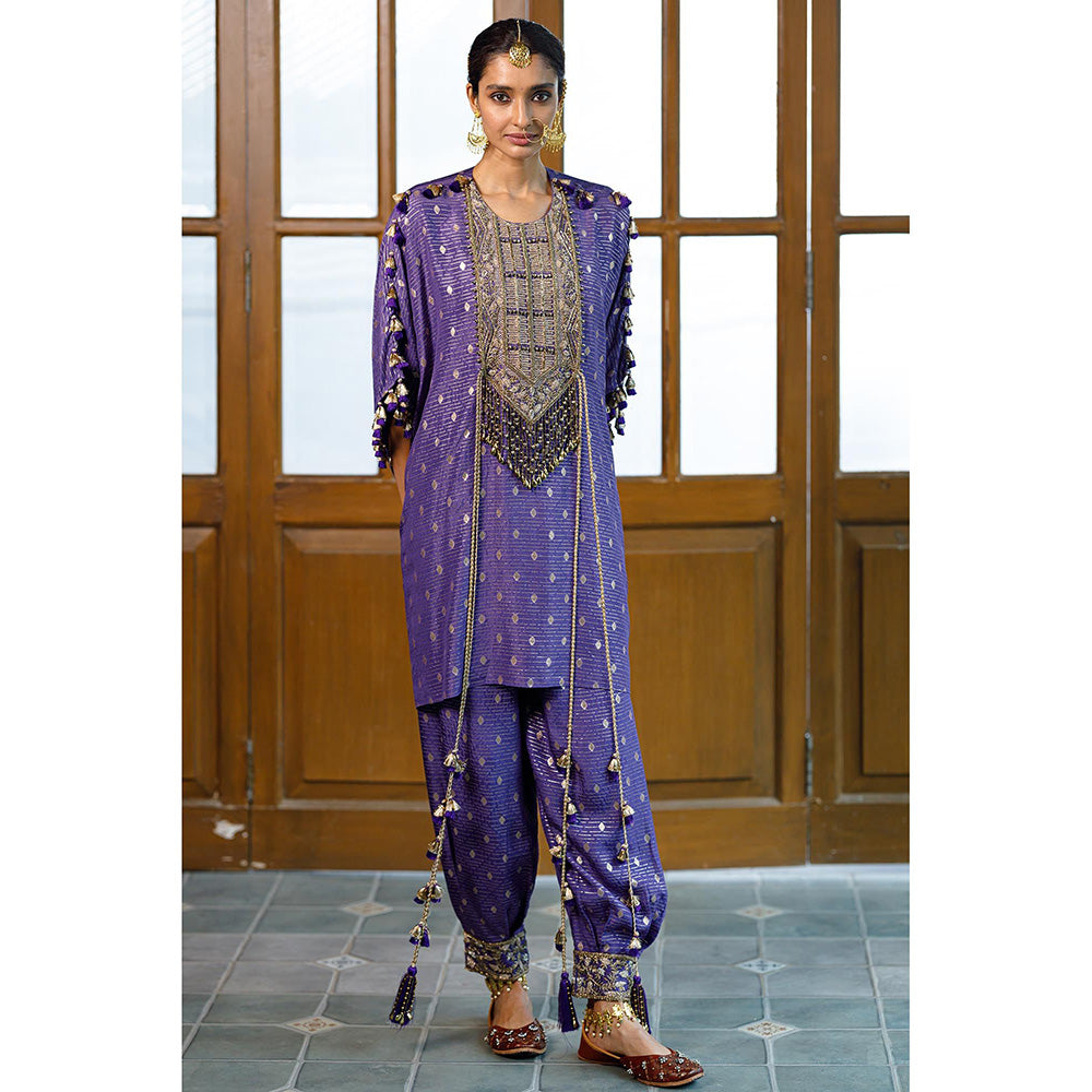Payal Singhal Razia Purple Embroidered Kaftan with Salwar (Set of 2)