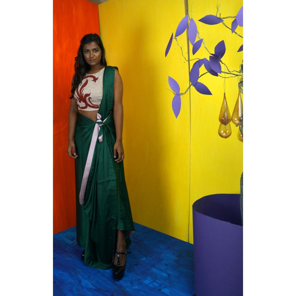 Payal Dawar Green Traditional Twists Pre Draped Saree with Stitched Blouse