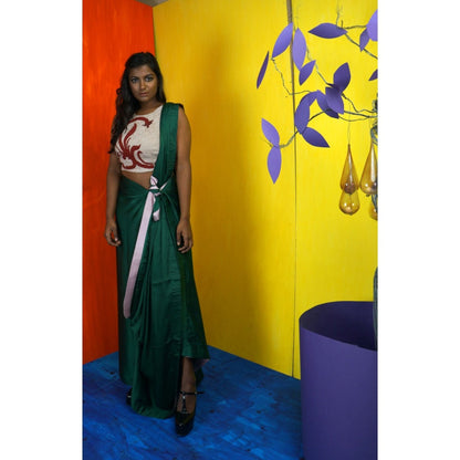 Payal Dawar Green Traditional Twists Pre Draped Saree with Stitched Blouse