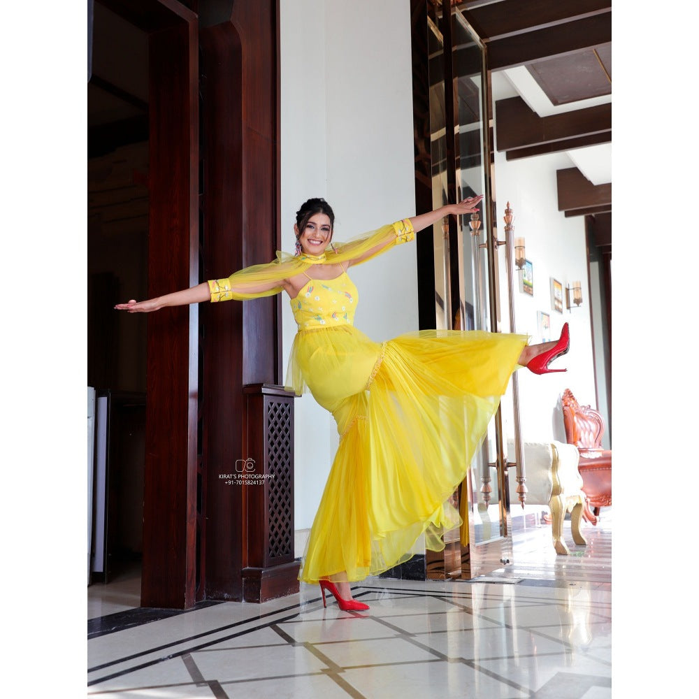 Payal Dawar Yellow Fusion Co-Ord (Set of 3)