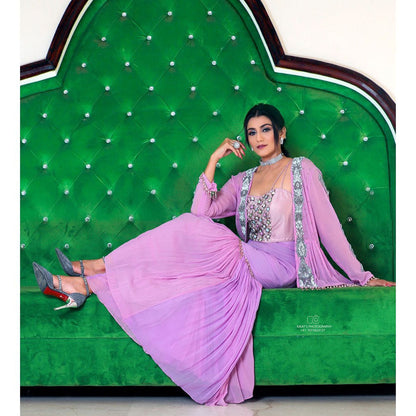 Payal Dawar Purple Fusion Sharara with Blouse and Cape (Set of 3)