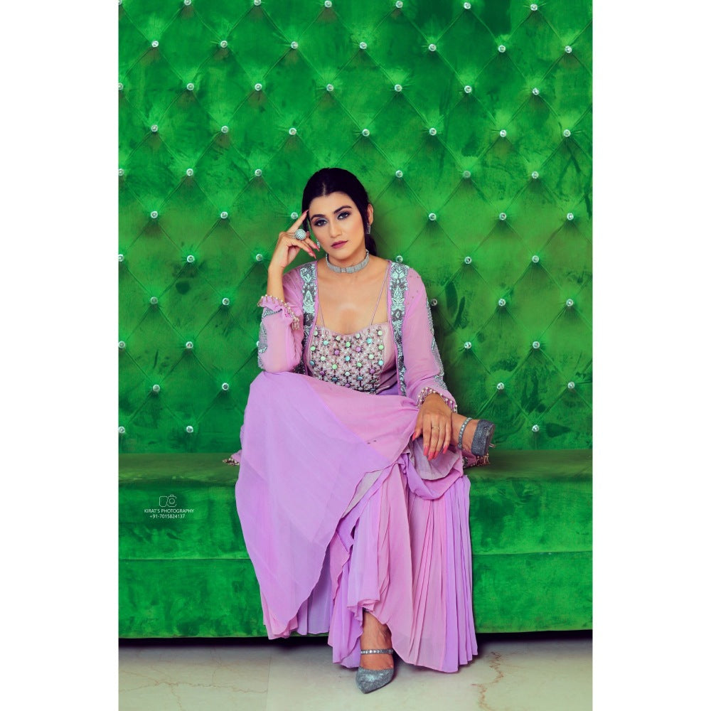 Payal Dawar Purple Fusion Sharara with Blouse and Cape (Set of 3)