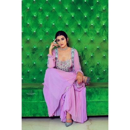 Payal Dawar Purple Fusion Sharara with Blouse and Cape (Set of 3)