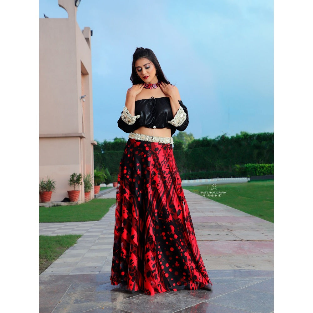 Payal Dawar Black Imported Crop Top and Skirt (Set of 2)