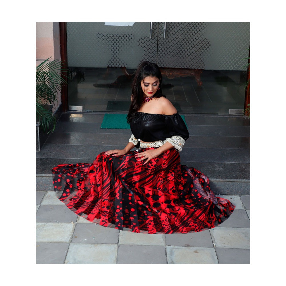 Payal Dawar Black Imported Crop Top and Skirt (Set of 2)
