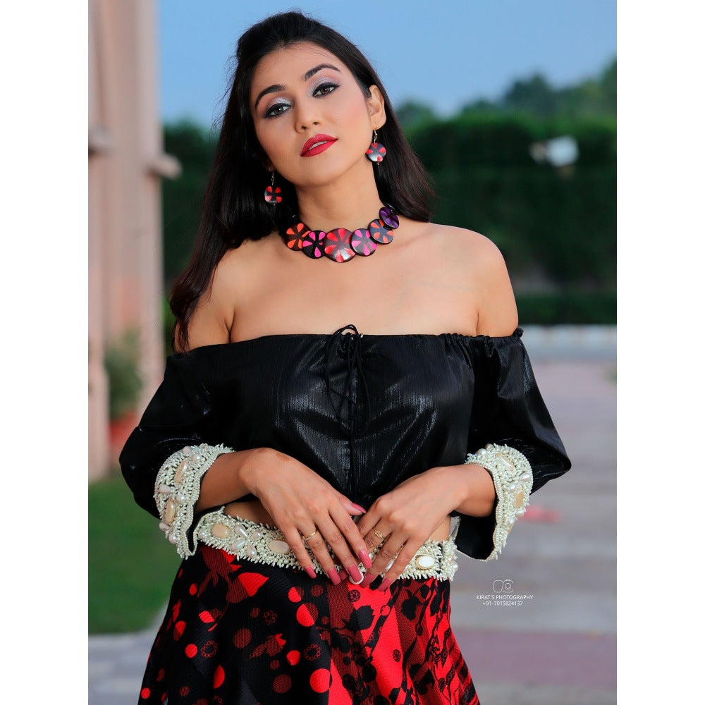Payal Dawar Black Imported Crop Top and Skirt (Set of 2)