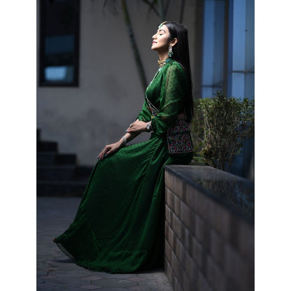 Payal Dawar Green Ethnic Chic Crop Top with Skirt and Sling Bag (Set of 3)