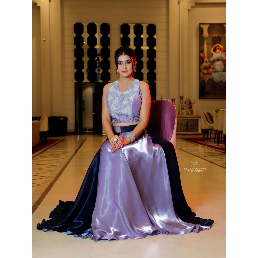 Payal Dawar Lavender Graceful Blocks Top with Skirt (Set of 2)