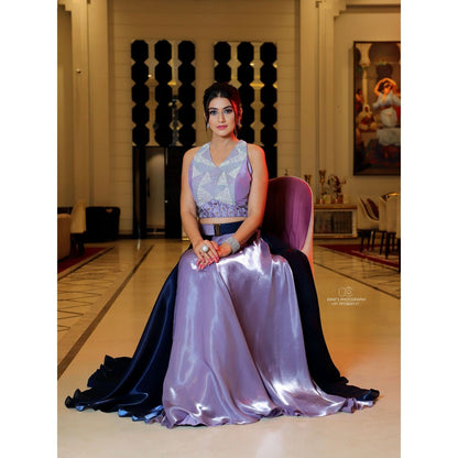 Payal Dawar Lavender Graceful Blocks Top with Skirt (Set of 2)