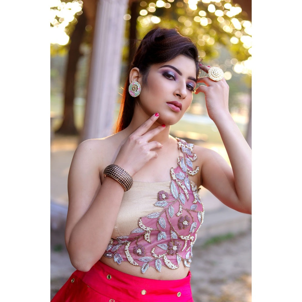 Payal Dawar Pink Ethnic Bias Crop Top with Skirt (Set of 2)