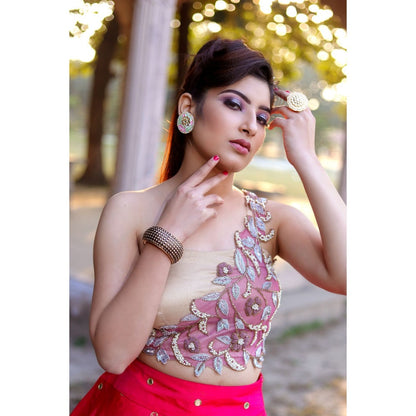 Payal Dawar Pink Ethnic Bias Crop Top with Skirt (Set of 2)