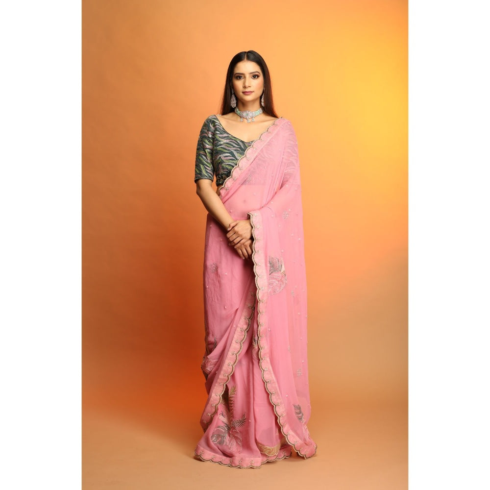 Payal Dawar Coral Six Yards Of Grace Saree with Stitched Blouse