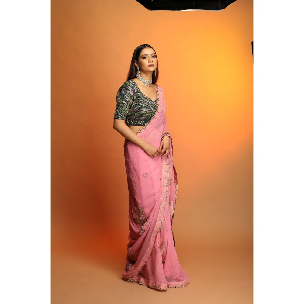 Payal Dawar Coral Six Yards Of Grace Saree with Stitched Blouse