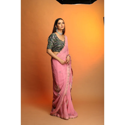 Payal Dawar Coral Six Yards Of Grace Saree with Stitched Blouse