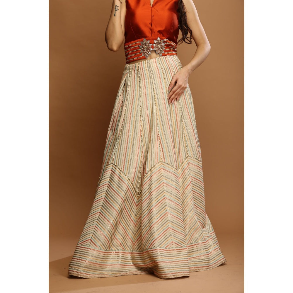 Payal Dawar Brown Grace Empowered Top with Skirt (Set of 2)