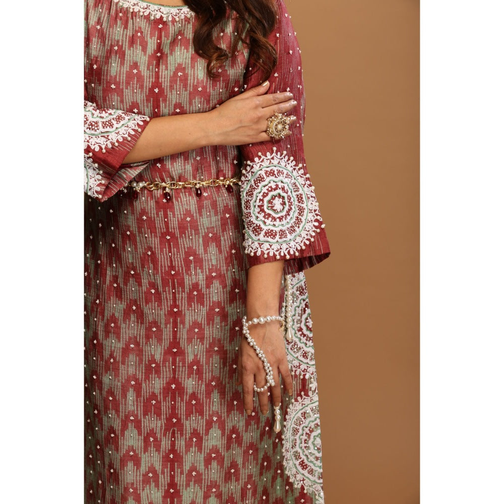 Payal Dawar Maroon Shibori Fusion Kurta with Churidar and Belt (Set of 3)