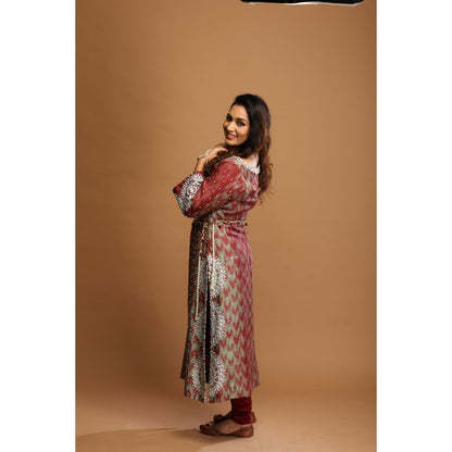 Payal Dawar Maroon Shibori Fusion Kurta with Churidar and Belt (Set of 3)