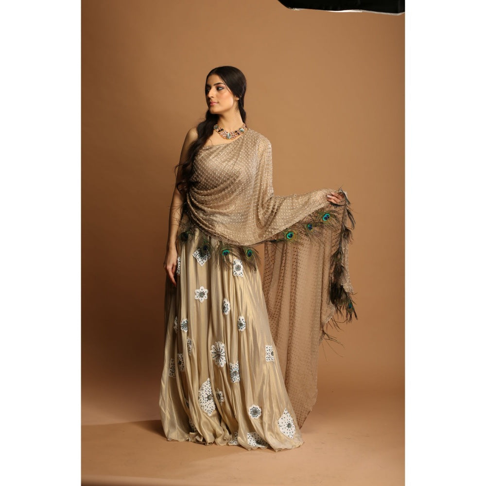 Payal Dawar Gold Modern Miraa Classic Lehenga with Attached Draped Blouse (Set of 2)