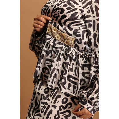 Payal Dawar Off White Bold Prints Crop Top with Skirt and Shrug (Set of 3)