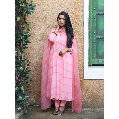 Payal Dawar Pink Fayah Anarkali with Cape Dupatta and Pant (Set of 3)
