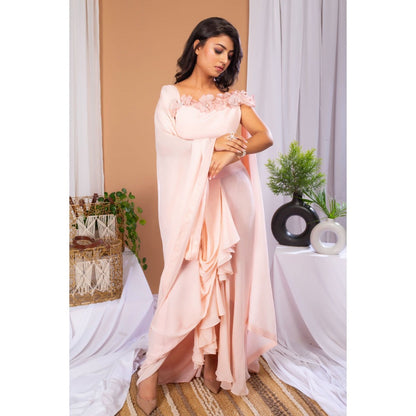 Payal Dawar Peach Hera Blush Pre Draped Saree with Stitched Blouse