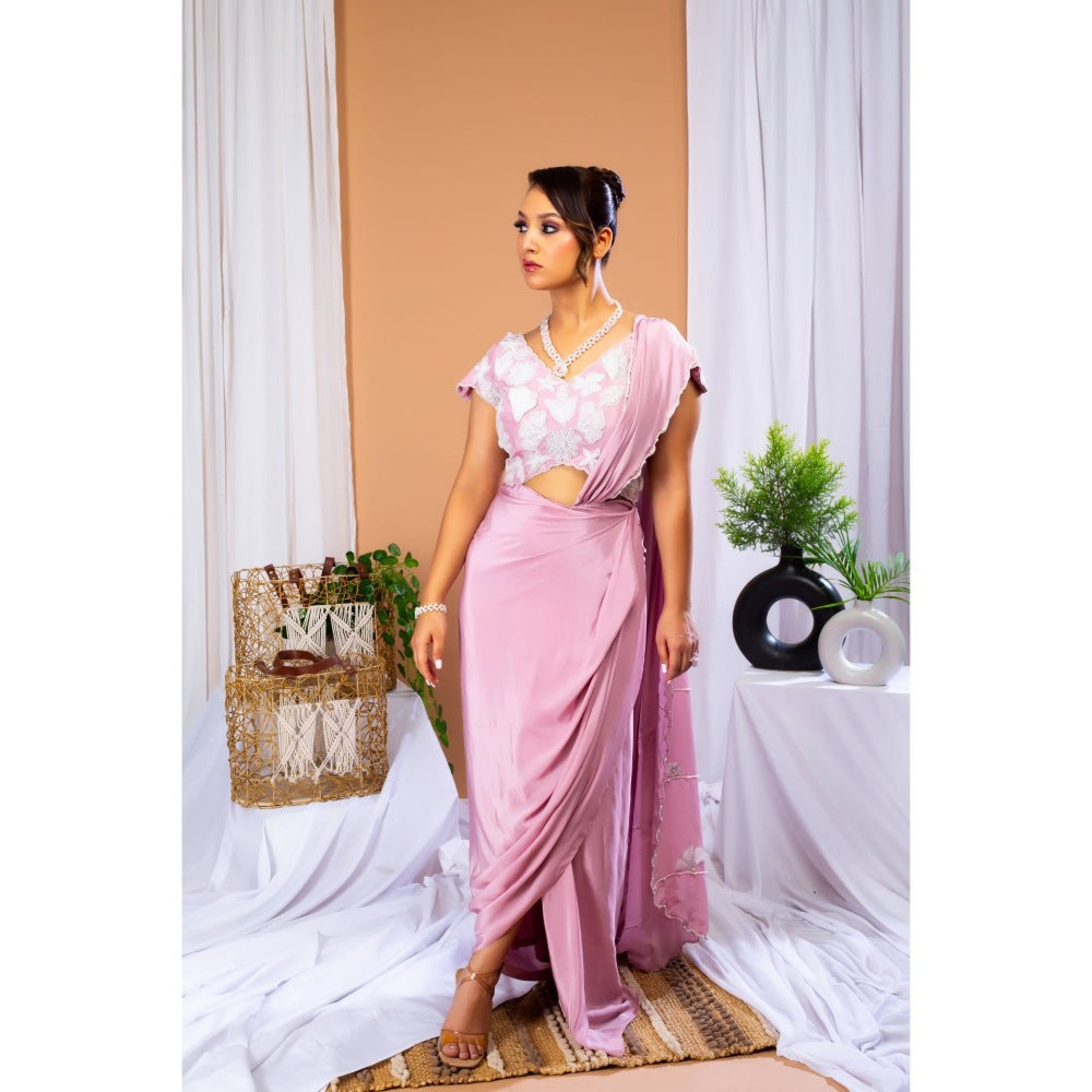 Payal Dawar Lavender Athena Deep Blush Pre Draped Saree with Stitched Blouse