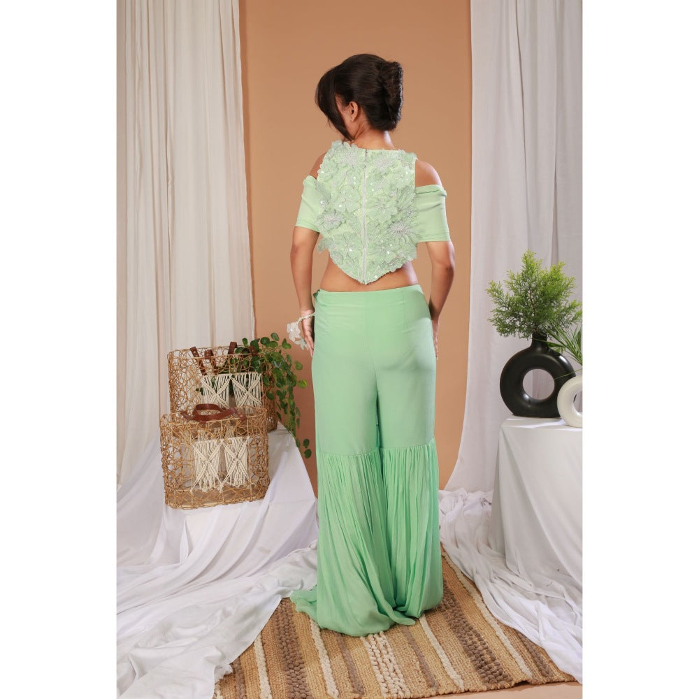 Payal Dawar Green Summer Splash Crop Top with Sharara (Set of 2)