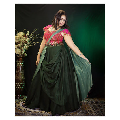 Payal Dawar Rajwada Embellished Drape Lehenga with Blouse and Dupatta (Set of 3)