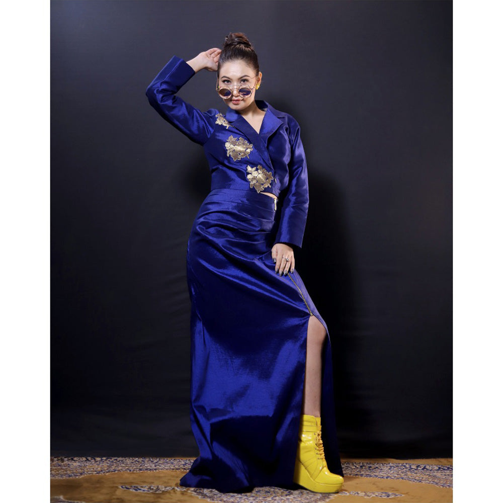 Payal Dawar Blue Embroidered Blazer and Skirt (Set of 2)
