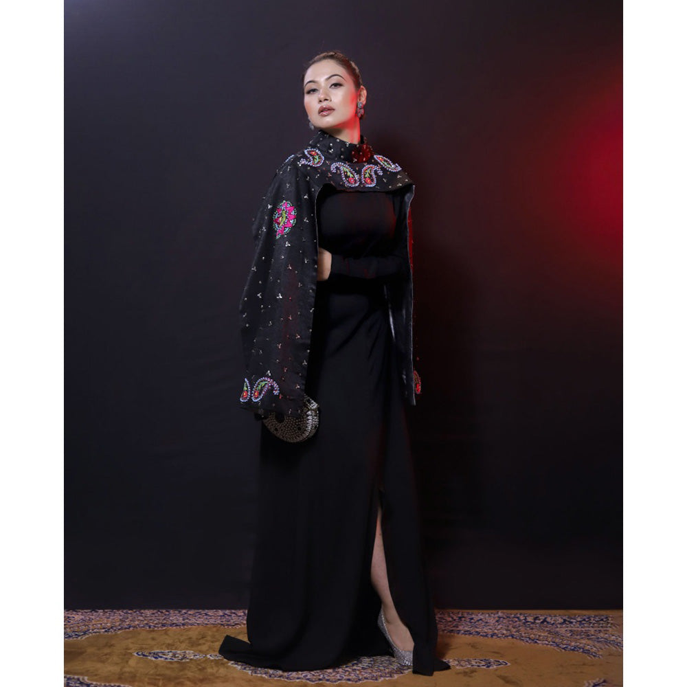 Payal Dawar Black Rajwari Embroidered Gown and Cape (Set of 2)
