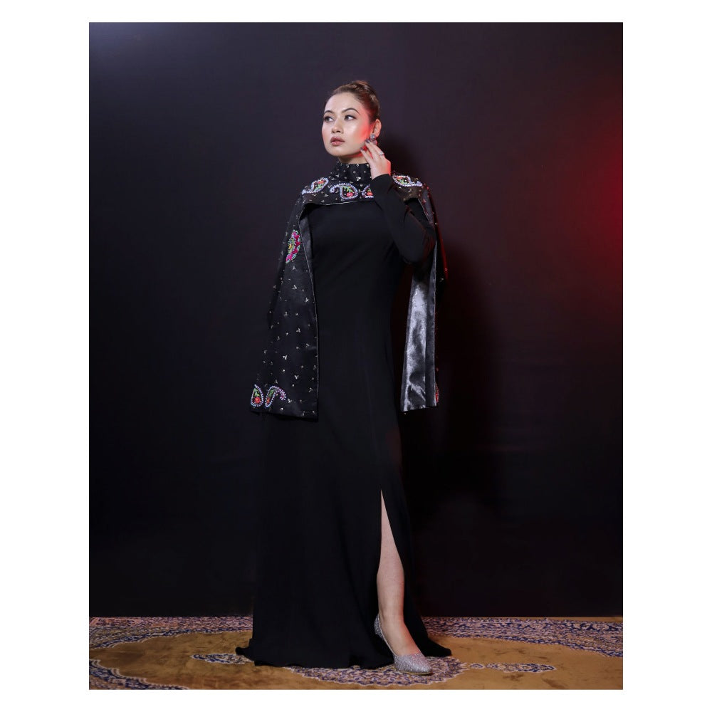 Payal Dawar Black Rajwari Embroidered Gown and Cape (Set of 2)