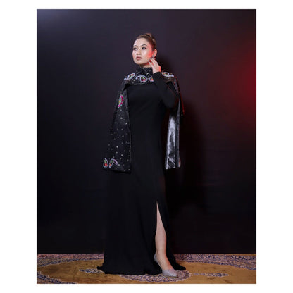 Payal Dawar Black Rajwari Embroidered Gown and Cape (Set of 2)