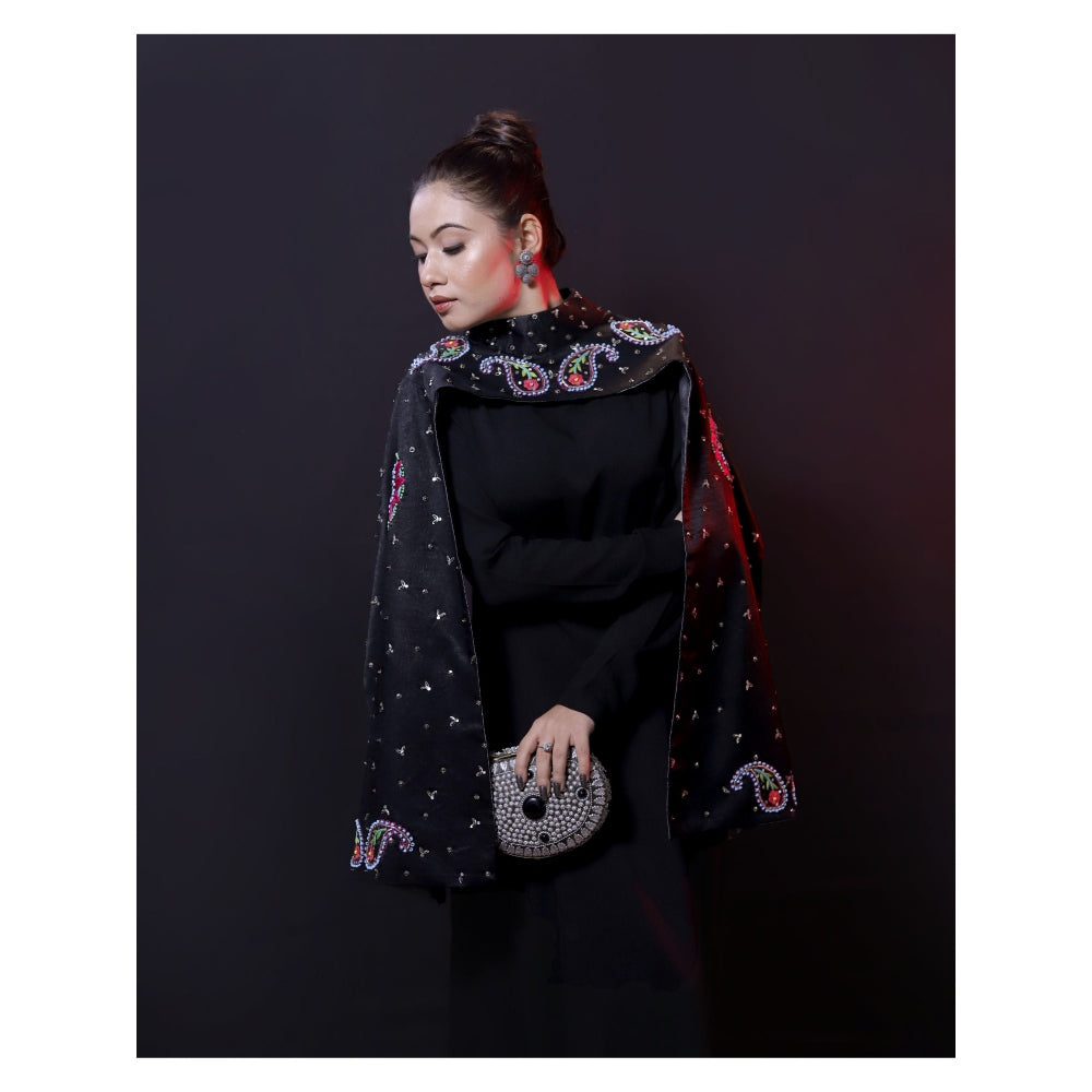 Payal Dawar Black Rajwari Embroidered Gown and Cape (Set of 2)