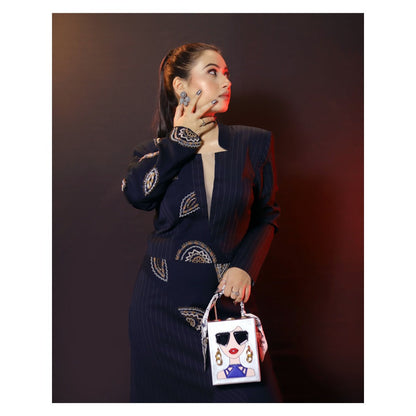 Payal Dawar Navy Blue Embroidered Bold Pannel Dress