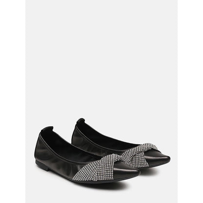 PAZZION Women's Black Anna Diamante Pointed Ballerina
