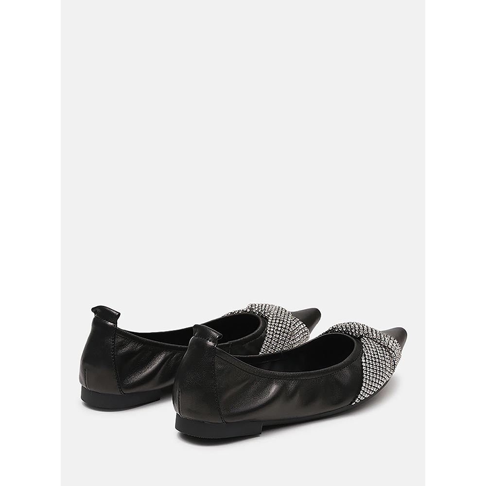 PAZZION Women's Black Anna Diamante Pointed Ballerina