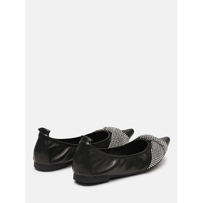 PAZZION Women's Black Anna Diamante Pointed Ballerina