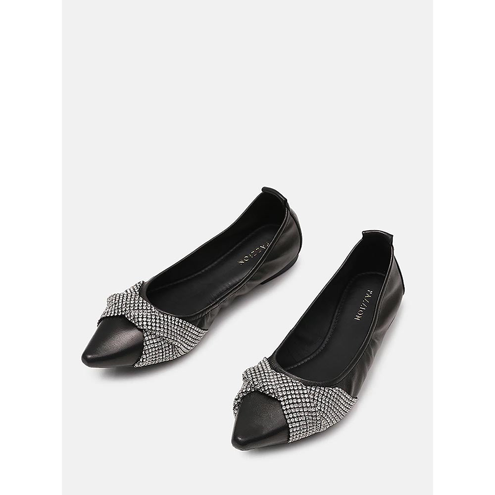 PAZZION Women's Black Anna Diamante Pointed Ballerina